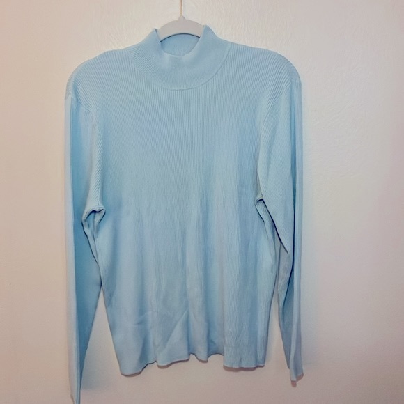 Vintage Coldwater Creek Cotton/Silk Ribbed Mock Turtleneck in Aqua, Size XL - Picture 5 of 5